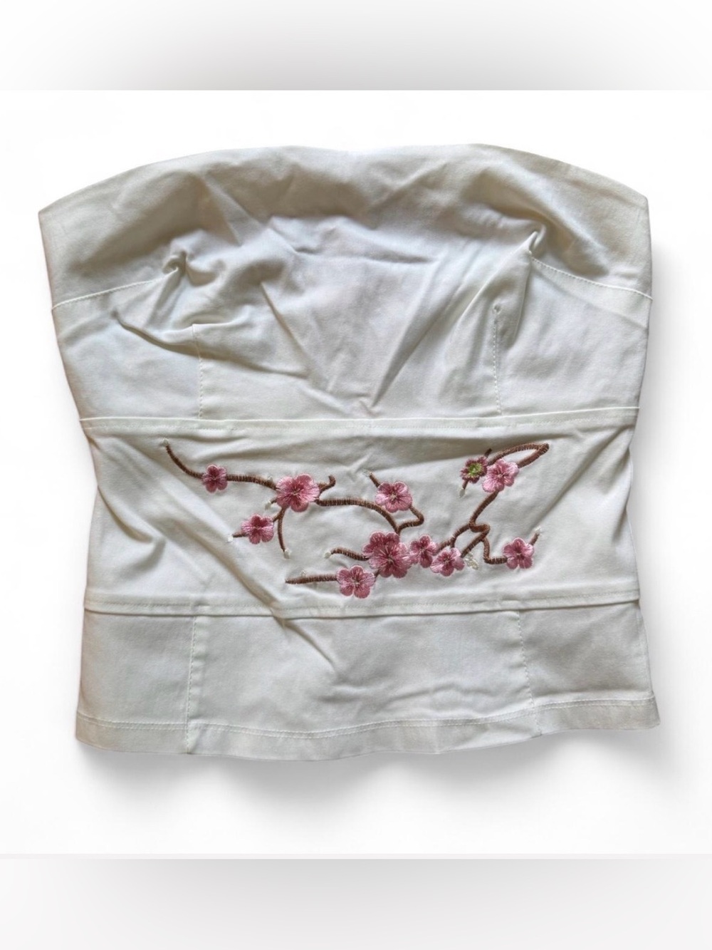 F21 White Strapless Embroidered Floral Cherry Blossom Bustier Corset Top Size L